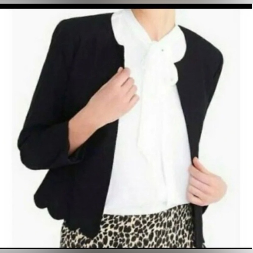 J.Crew Black Linen Blend Scalloped Blazer Jacket size M